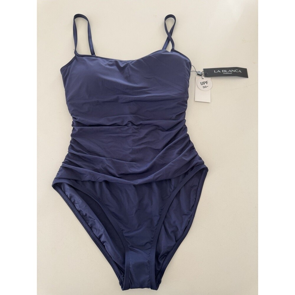 La Blanca Women's One Piece Swimsuit Island Goddess Shirred Side blue size 10 - Picture 7 of 15